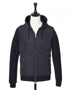 異素材コンビ フーデッドニットブルゾン【Herno】