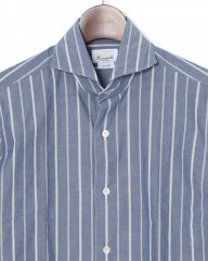 giannettoネイビーストライプ コットン カッタウェイ シャツ【VINCI FIT/ヴィンチフィット】mb_04l