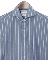 giannettoネイビーストライプ コットン カッタウェイ シャツ【VINCI FIT/ヴィンチフィット】mb_05l